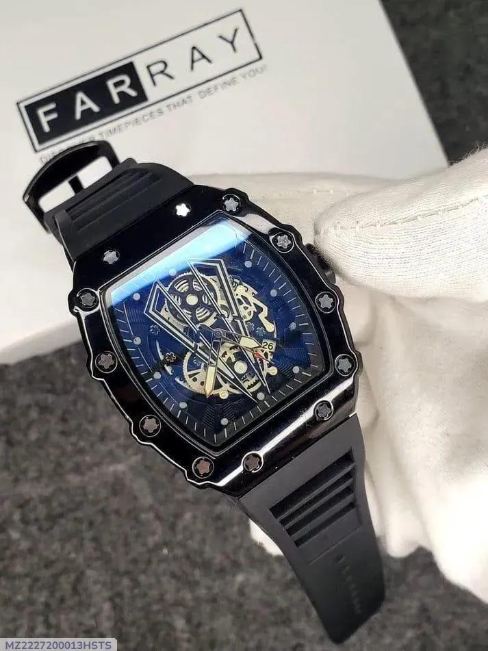 Men's Black Square Skeleton Watch