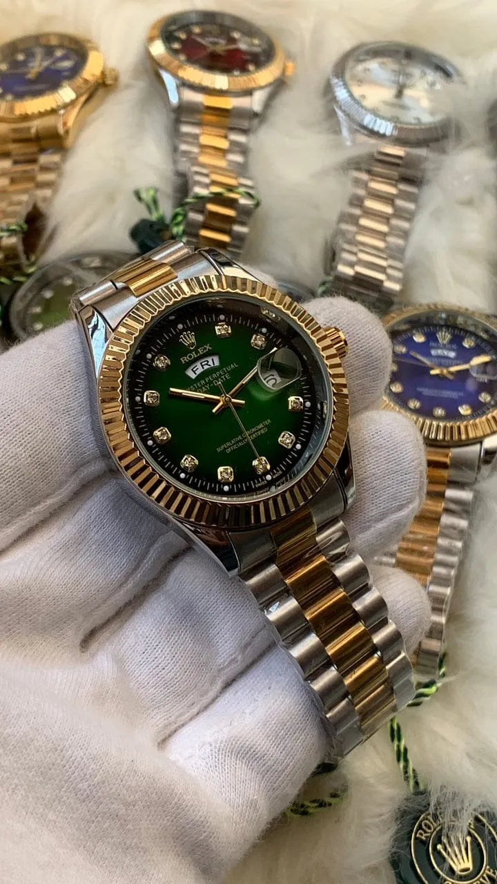 Unisex Green Dial Stainless Steel Watch⌚