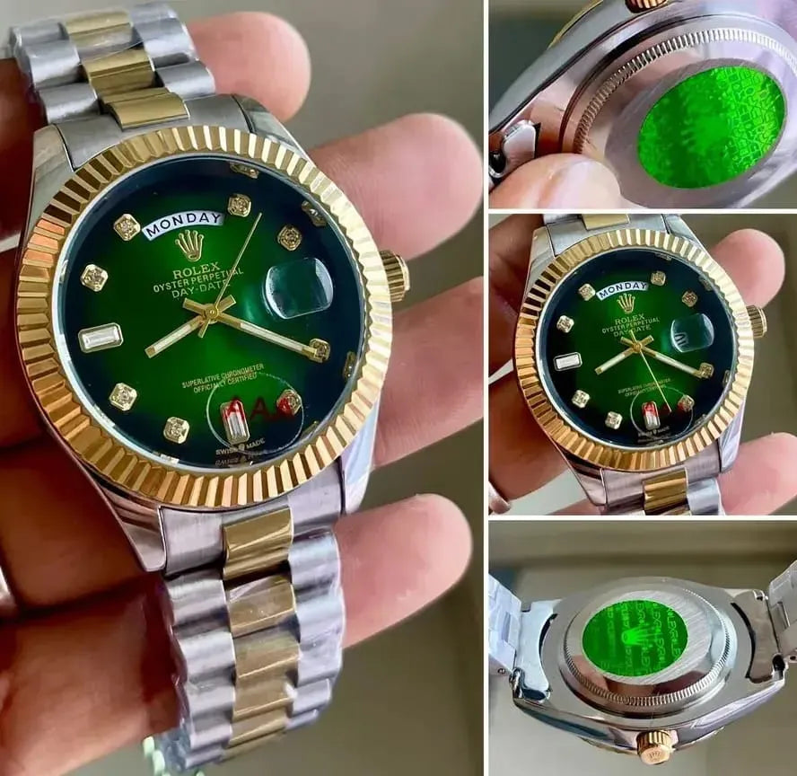 Unisex Green Dial Stainless Steel Watch⌚