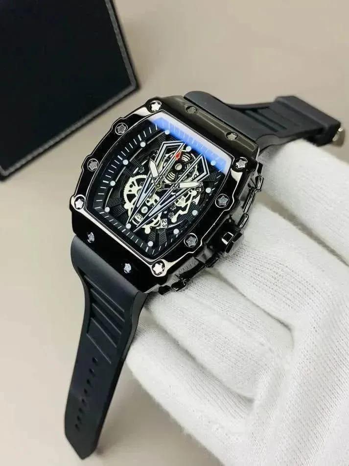 Men's Black Square Skeleton Watch
