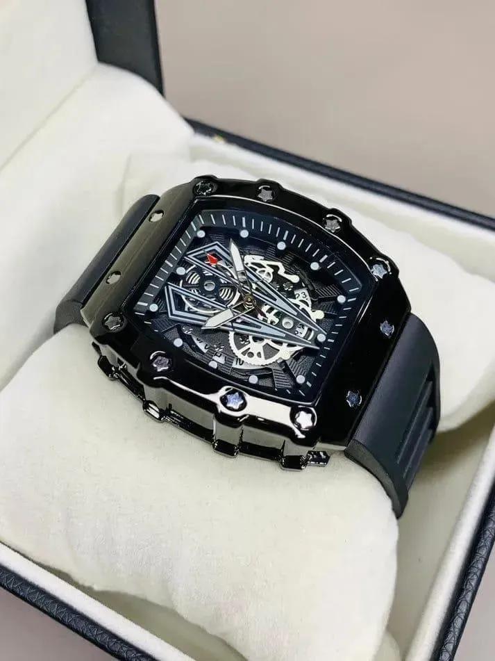 Men's Black Square Skeleton Watch