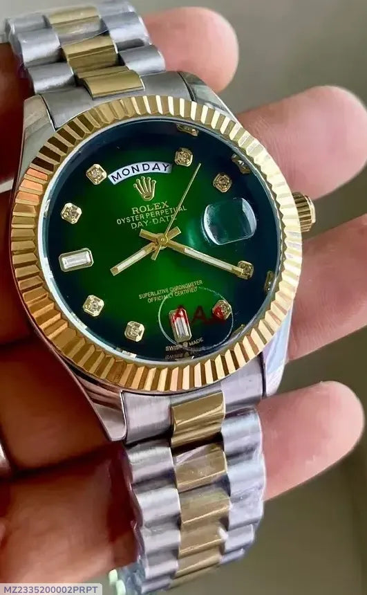 Unisex Green Dial Stainless Steel Watch⌚